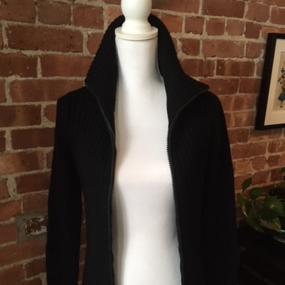 DKNY Heavy Rib Black Cardigan Sweater